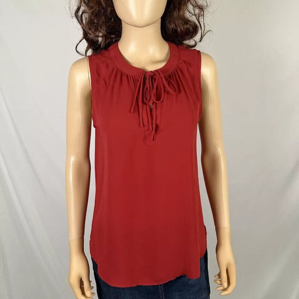 LOFT Women Red Tank Top Sleeveless Blouse Shirt Size Medium Tie Neck *